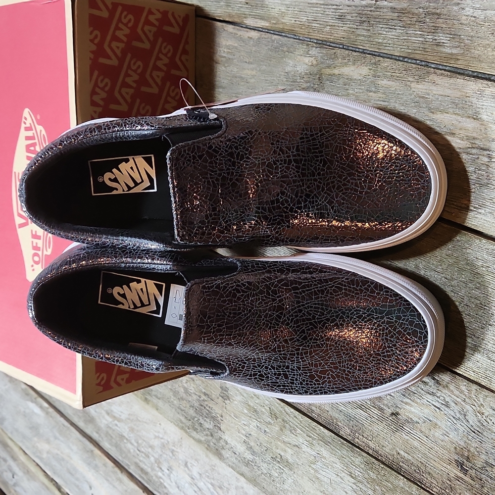 Vans Classic Slip-on (Cracked Metallic) Gunmetal/TrWt M 7.0 W 8.5 VN-6